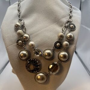 Ann Taylor silvertone double strand necklace